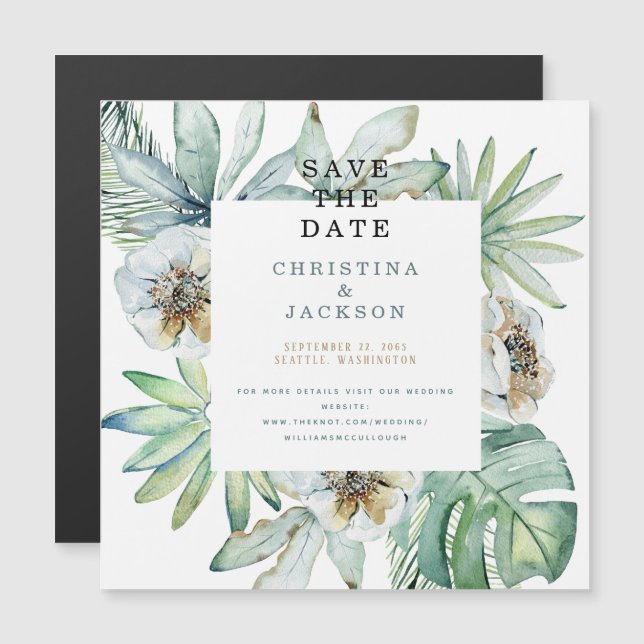 Elegant Tropical Foliage Wedding Save the Date Magnetic Invitation (Front/Back)