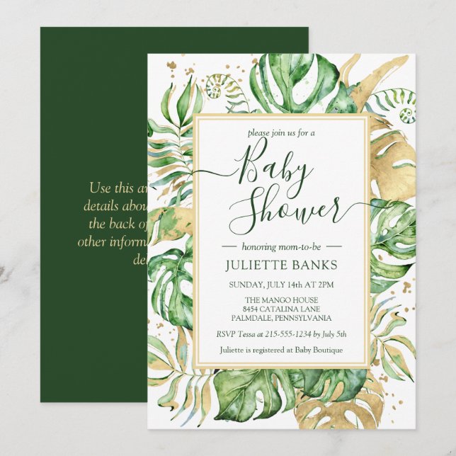 Elegant Tropical Gender Neutral Baby Shower Invitation (Front/Back)