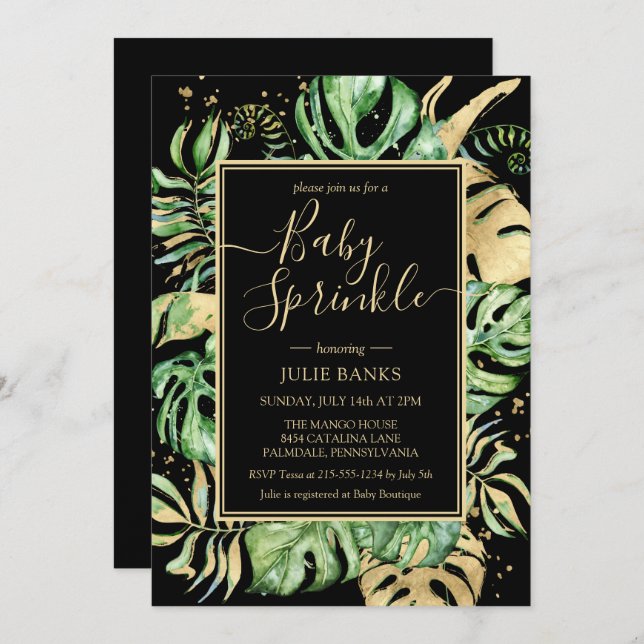 Elegant Tropical Gender Neutral Baby Sprinkle Invitation (Front/Back)