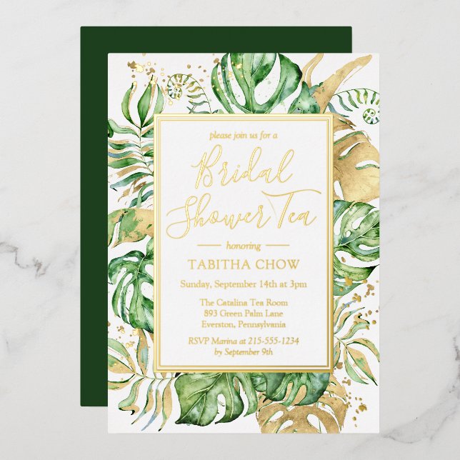 Elegant Tropical Gold Bridal Shower Tea Party Gold (Front/Back)