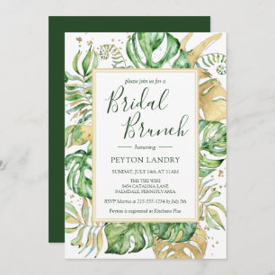 Elegant Tropical Gold Frame Bridal Brunch Shower Invitation