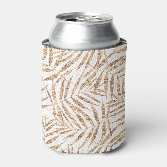 Elegant Tropical Gold Palm Leaves Can Cooler (Can Front)