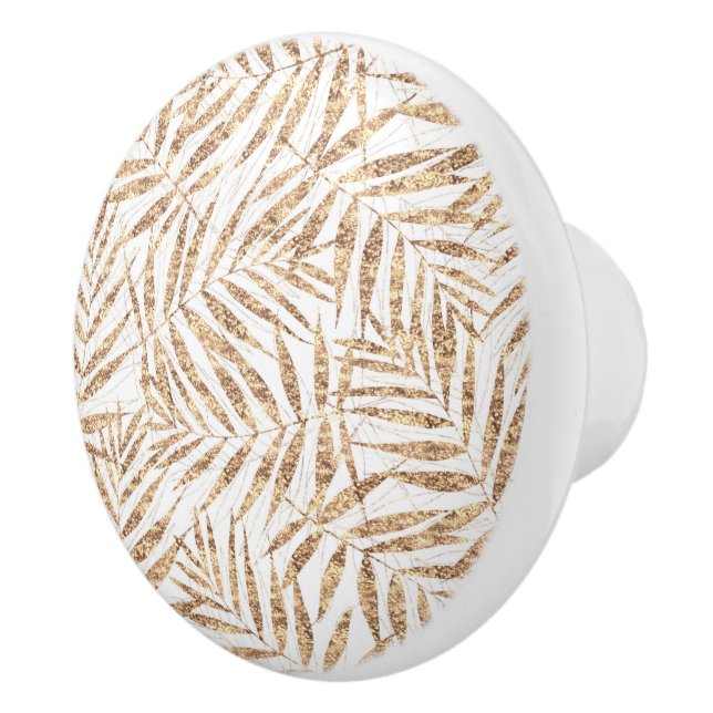 Elegant Tropical Gold Palm Leaves Ceramic Knob (Right)