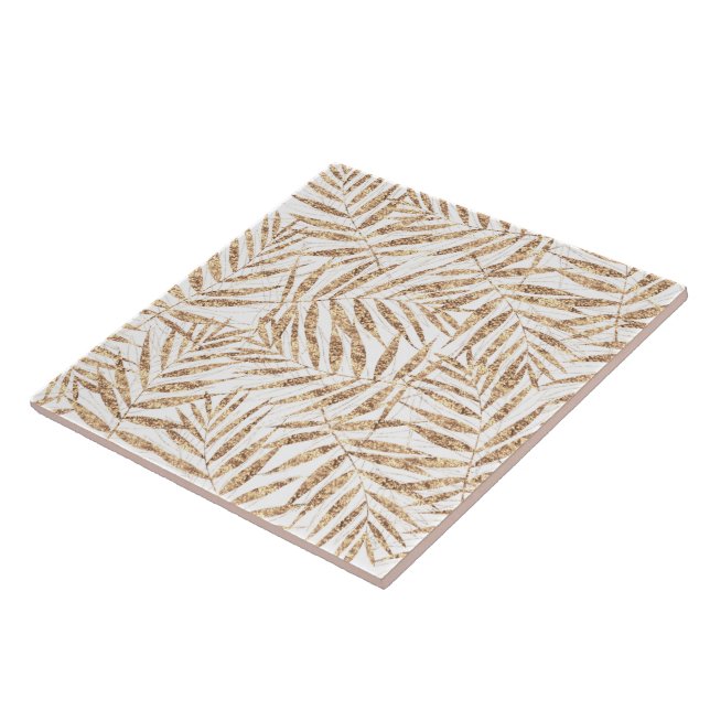 Elegant Tropical Gold Palm Leaves Tile (Side)