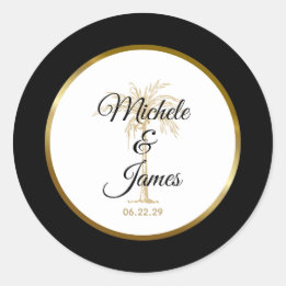 Elegant Tropical Gold Palm Tree Modern Wedding Classic Round Sticker