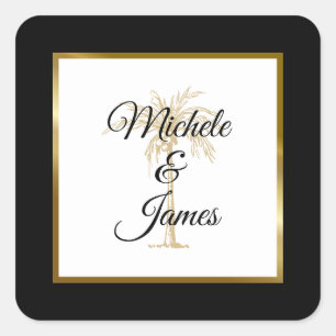 Elegant Tropical Gold Palm Tree Modern Wedding Square Sticker