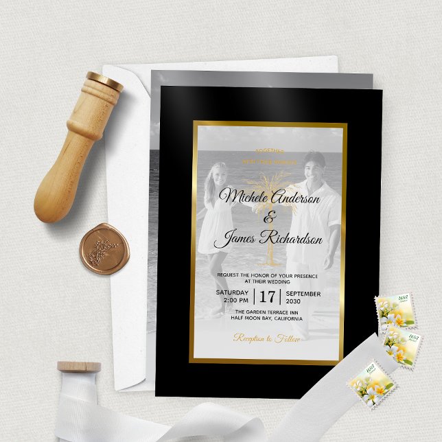 Elegant Tropical Gold Palm Tree Modern Wedding Vellum Invitations (Elegant Tropical Gold Palm Tree Modern Wedding Vellum Invitations (photo card sold separately))