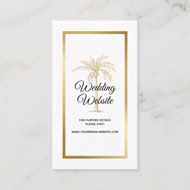 Elegant Tropical Gold Palm Tree Wedding Website Enclosure Card (Front)