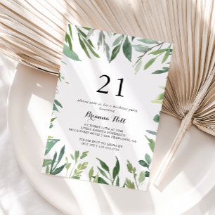 Elegant Tropical Green Foliage 21st Birthday Party Invitation