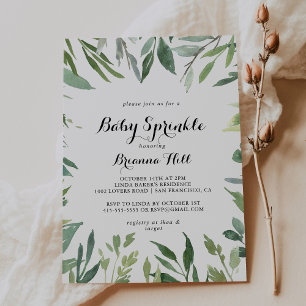 Elegant Tropical Green Foliage Baby Sprinkle Invitation