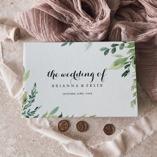 Elegant Tropical Green Foliage Calligraphy Wedding Guest Book