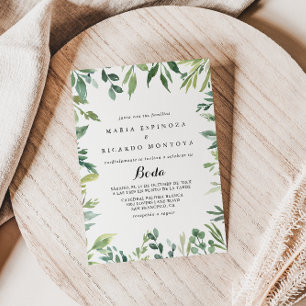 Elegant Tropical Green Foliage Spanish Wedding Invitation