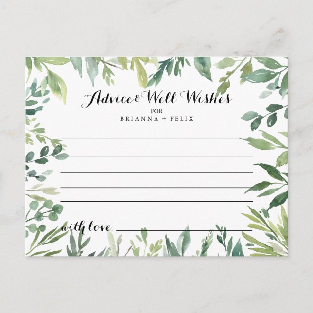 Elegant Tropical Green Foliage Wedding Advice Card (Front)
