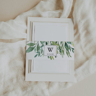 Elegant Tropical Green Foliage Wedding Invitation Invitation Belly Band
