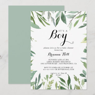 Elegant Tropical Green It's A Boy Baby Shower Invitation