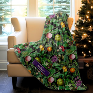 Elegant tropical green leaves and tropical fruits fleece blanket