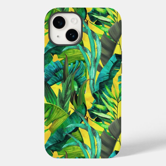 Elegant tropical green leaves yellow pattern Case-Mate iPhone case (Back)