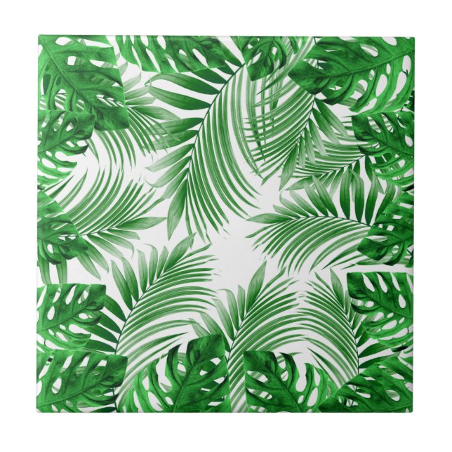 elegant Tropical green palm leaf pattern Tile (Front)