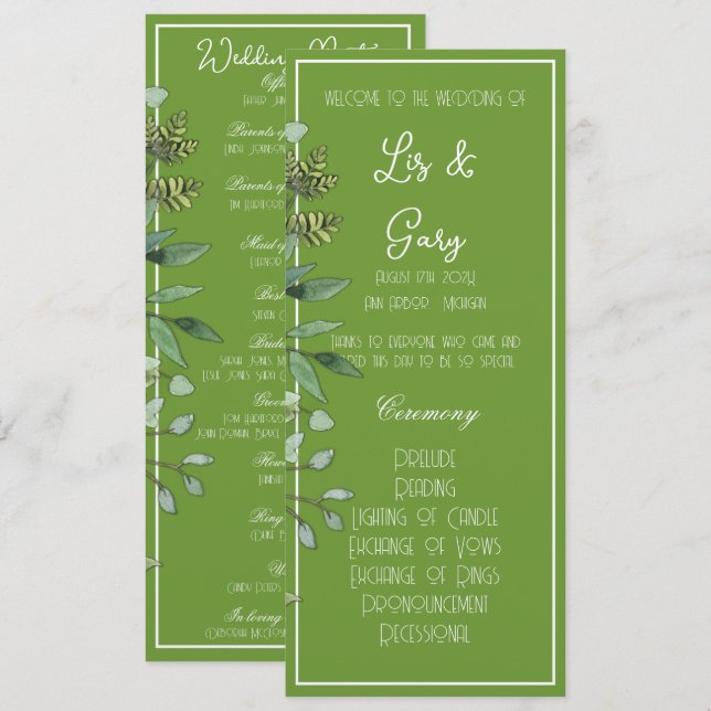 Elegant Tropical Green Program Wedding Programme (Front/Back)