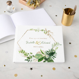 Elegant Tropical Green Watercolor Monstera Leaves  Guest Book