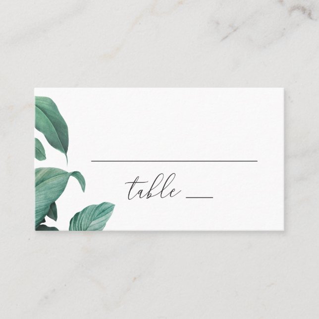 Elegant tropical greenery botanical garden wedding place card (Front)