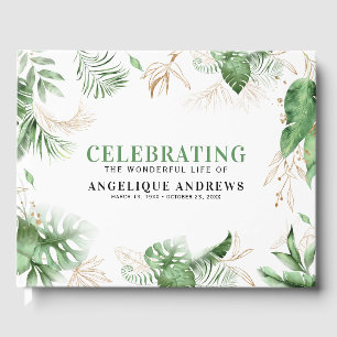 Elegant Tropical Greenery & Gold Sympathy Guest Book