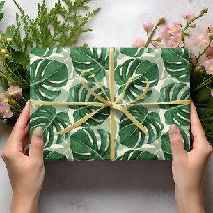 Elegant Tropical Greenery Green Monstera Leaf Wrapping Paper
