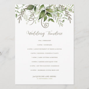Elegant Tropical Greenery Wedding Timeline Programme