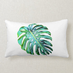 Elegant Tropical Hawaii Monstera Leaf Modern Lumbar Cushion
