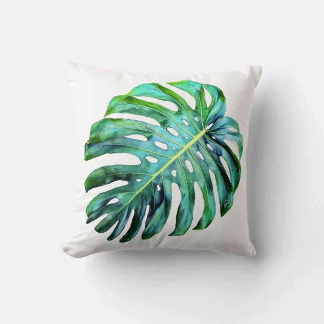 Elegant Tropical Hawaii Monstera Leaf Photograph Cushion (Front)