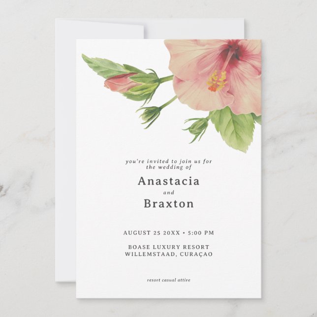 Elegant Tropical Hibiscus Flower Wedding Invitation (Front)