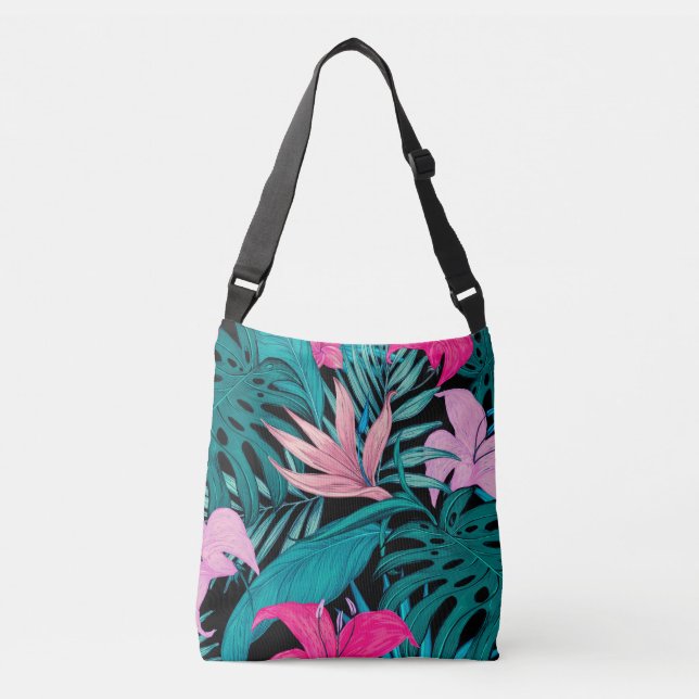 Elegant Tropical Hibiscus Flowers and Leaves | Crossbody Bag (Front)