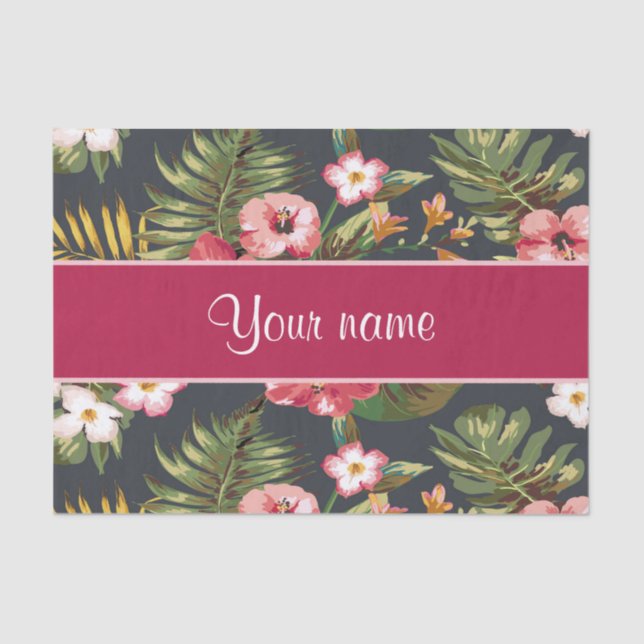Elegant Tropical Hibiscus Flowers and Leaves Tissue Paper (Front)