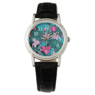 Elegant Tropical Hibiscus Flowers and Leaves Watch