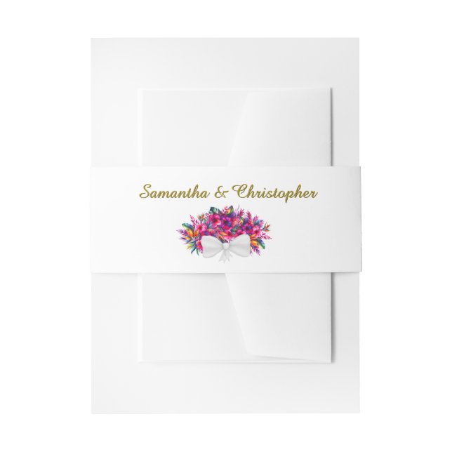 Elegant Tropical Hibiscus Flowers Bouquet Wedding Invitation Belly Band (Front Example)