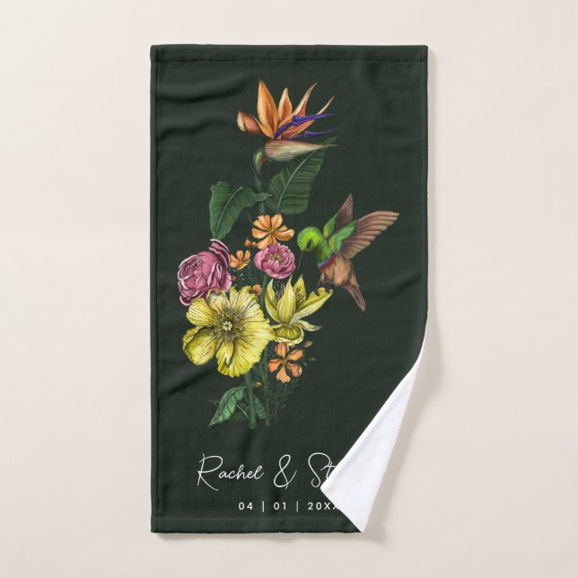Elegant Tropical Hummingbird Floral Summer Wedding Bath Towel Set (Hand Towel)