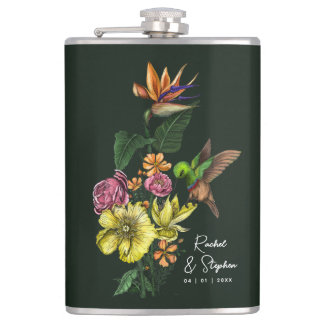 Elegant Tropical Hummingbird Floral Summer Wedding Hip Flask