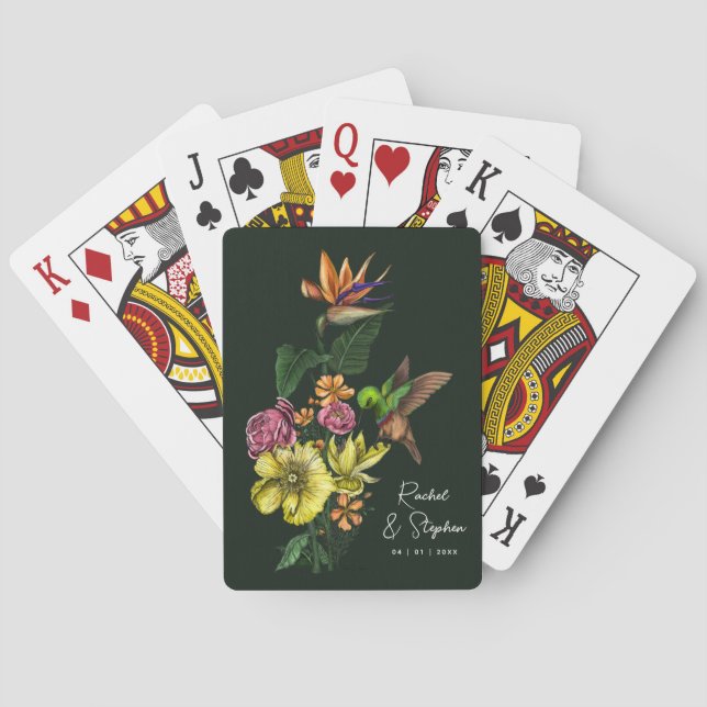 Elegant Tropical Hummingbird Floral Summer Wedding Playing Cards (Back)