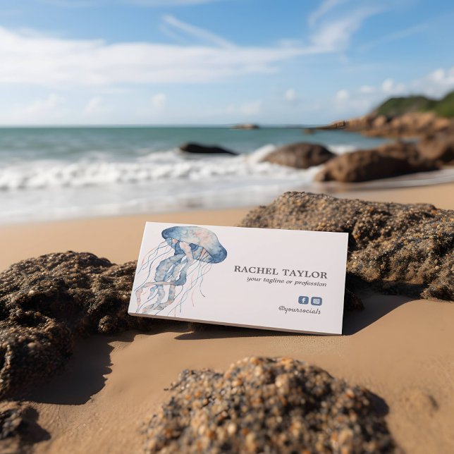 Elegant Tropical Jellyfish pink blue Beach Coastal Business Card (Creator Uploaded)