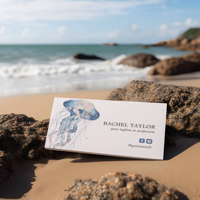 Elegant Tropical Jellyfish pink blue Beach Coastal Business Card (Creator Uploaded)