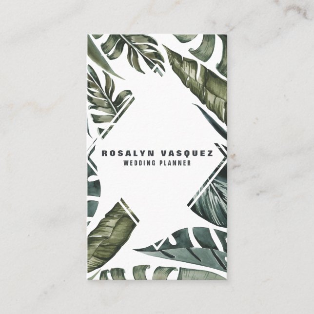 Elegant Tropical Jungle Greenery Modern Business Card (Front)