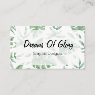 Elegant Tropical Leaf Print on White Business Card