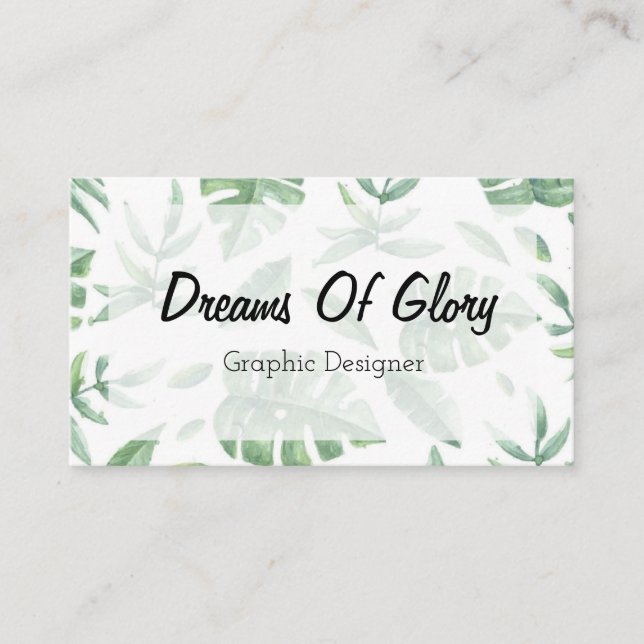 Elegant Tropical Leaf Print on White Business Card (Front)