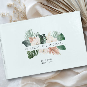 Elegant, tropical, leafy wedding guest book