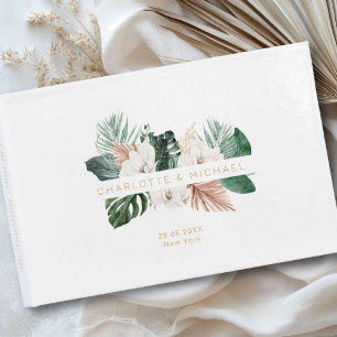 Elegant, tropical, leafy wedding guest book