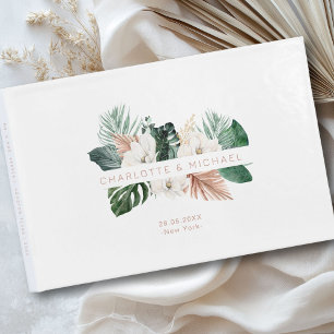 Elegant, tropical, leafy wedding guest book
