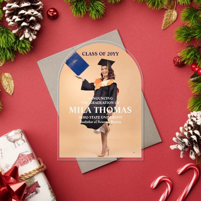 Elegant Tropical Leave Graduation Photo Acrylic In Acrylic Invitations (Insitu (Holiday))