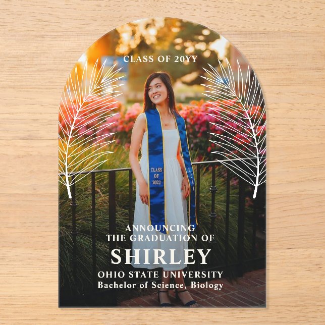 Elegant Tropical Leave Graduation Photo Acrylic Invitations (Front)