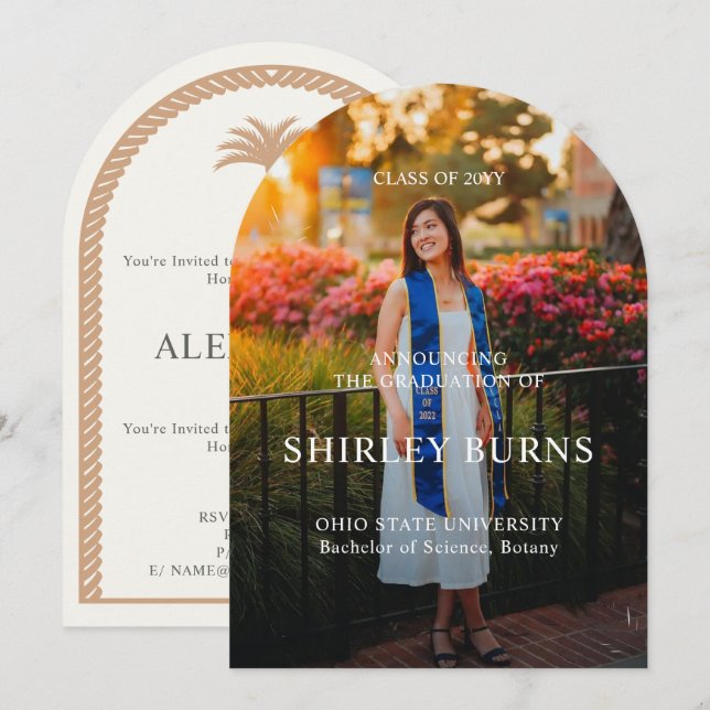 Elegant Tropical Leave Graduation Photo  Invitation (Front/Back)