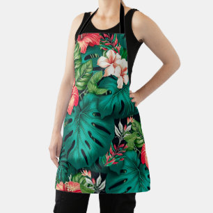 Elegant Tropical Leaves and Hibiscus Flowers   Apron